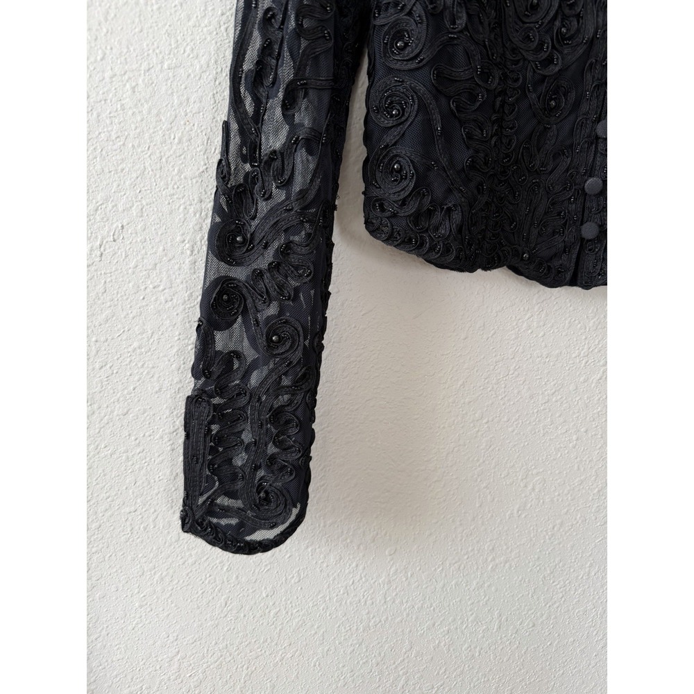 Vintage Cache Bolero Western Black Beaded Sheer Lace Cropped Cardigan Witchy Med - Picture 5 of 9